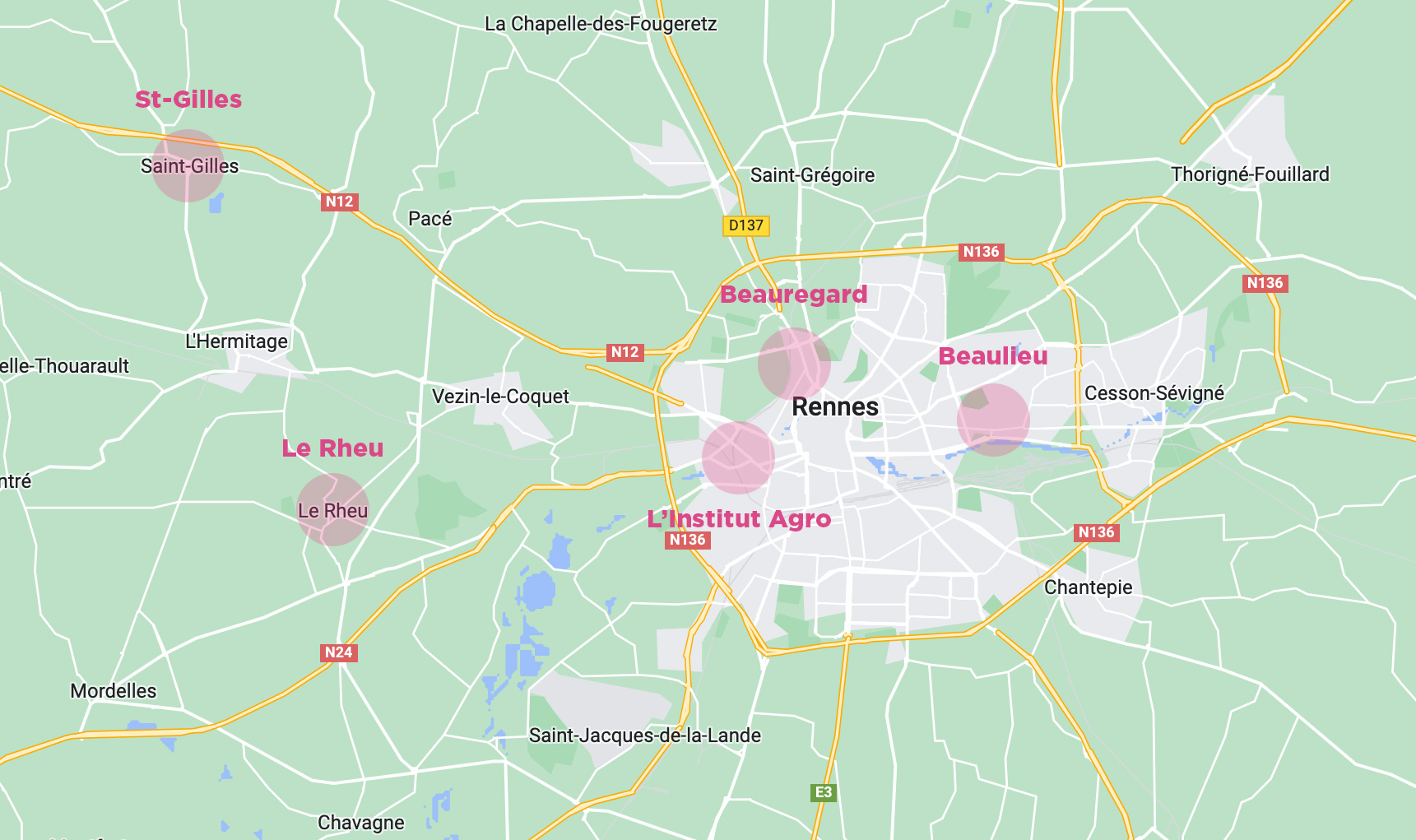 Les 5 localisations de l'ADAS de Rennes